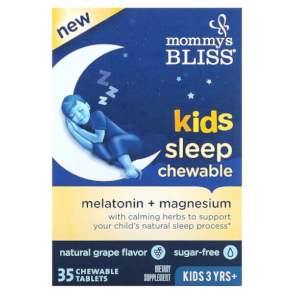 Kids Sleep Chewable, Мелатонин + магний, для детей от 3 лет, натуральный виноград, 35 жевательных таблеток Mommy's Bliss