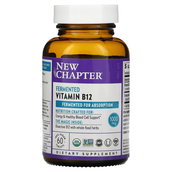 Ферментированный витамин B12, 1000 мкг, 60 веганских таблеток New Chapter
