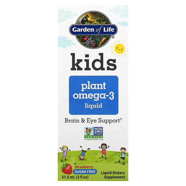 Kids Plant Omega-3 Liquid, Клубника, 2 жидких унции (57,5 мл) Garden of Life