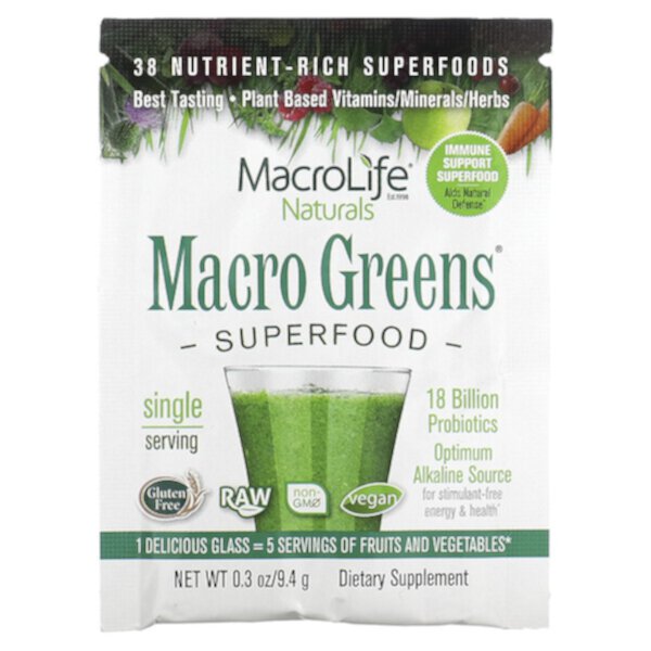 Macro Greens, Суперфуд, 0,3 унции (9,4 г) Macrolife Naturals