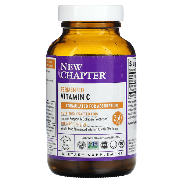 Fermented Vitamin C, 250 mg, 60 Vegan Tablets (Таблетки) New Chapter