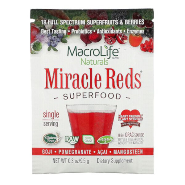 Miracle Reds, Superfood, годжи, гранат, асаи, мангустин, 0,3 унции (9,5 г) Macrolife Naturals