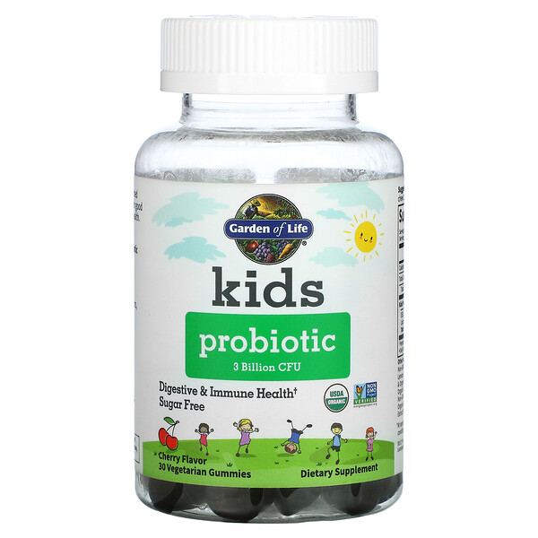 Kids Probiotic, Cherry, 3 миллиарда КОЕ, 30 вегетарианских жевательных резинок Garden of Life
