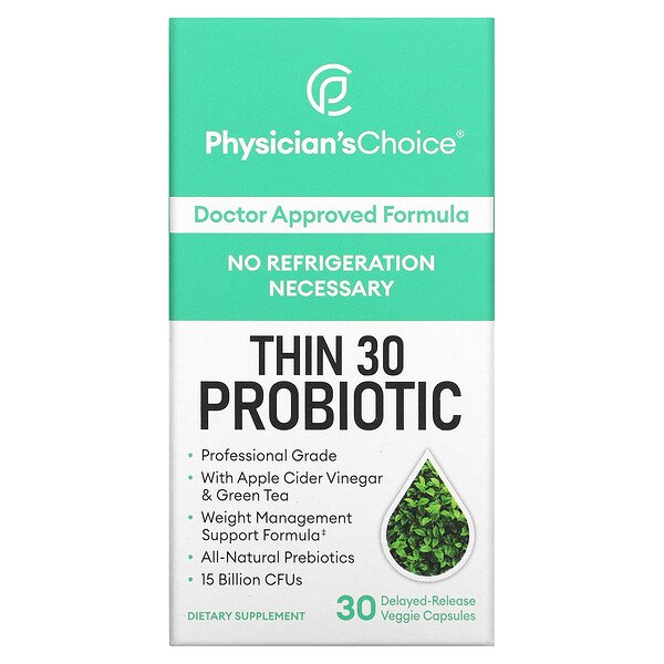 Thin 30 Probiotic, 15 миллиардов КОЕ, 30 растительных капсул Physician's Choice