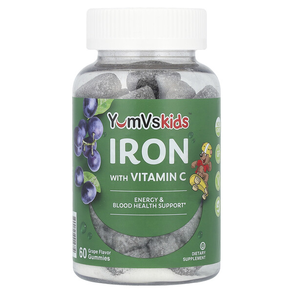 Чистый Железо с Витамином С, Виноград - 60 жевательных конфет - Yum V's Yum V's