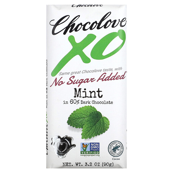 XO, Плитка с мятой и 60% темного шоколада, 3,2 унции (90 г) Chocolove