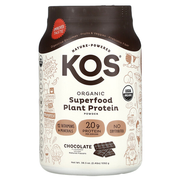Органический растительный протеиновый порошок из суперпродуктов, шоколад, 1092 г (2,4 фунта) KOS