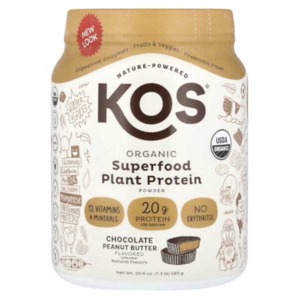 Organic Superfood Plant Protein Powder (Порошок), Chocolate Peanut Butter, 1.3 lb (Фунты) (585 g) KOS