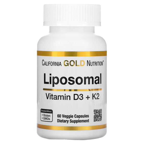 Липосомальный витамин K2+ D3, 60 растительных капсул California Gold Nutrition