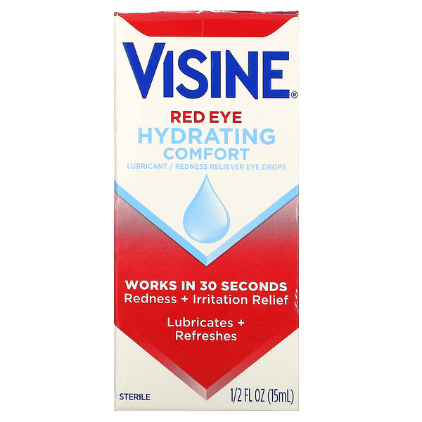 Red Eye Hydrating Comfort, Глазные капли, смазывающие/снимающие покраснения, 1/2 жидкой унции (15 мл) Visine