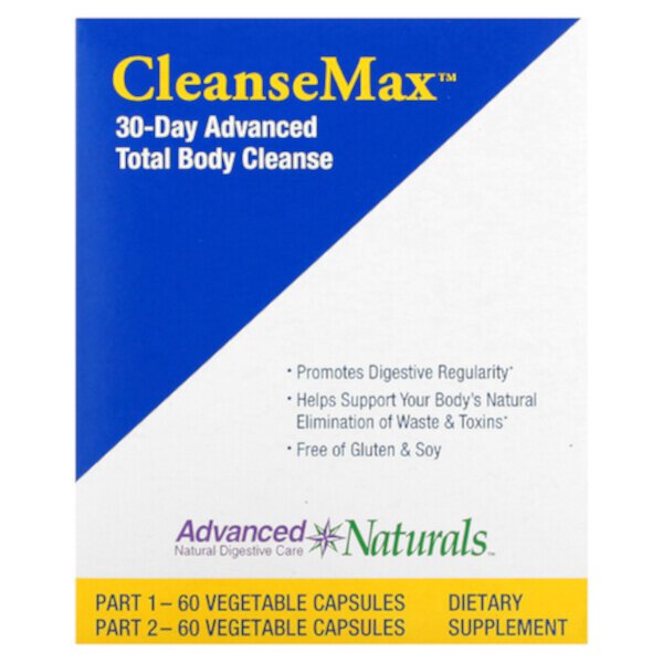 CleanseMax, Комплексное очищение всего тела на 30 дней, 2 флакона, 60 растительных капсул в каждом Advanced Naturals