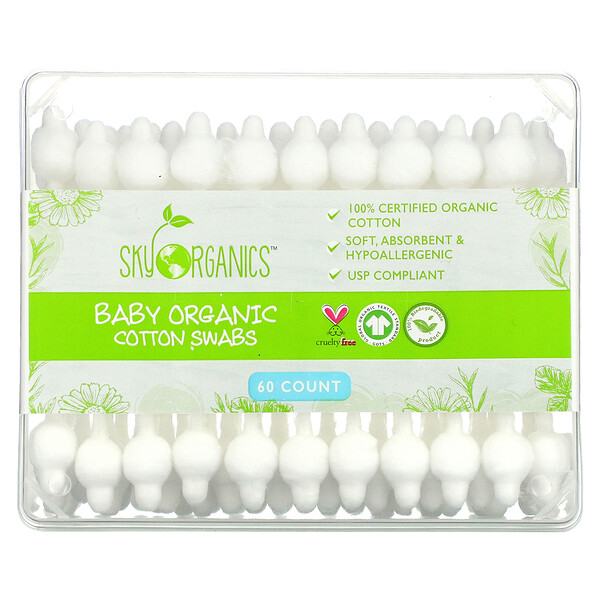 Детские палочки из органического хлопка, 60 шт. Sky Organics
