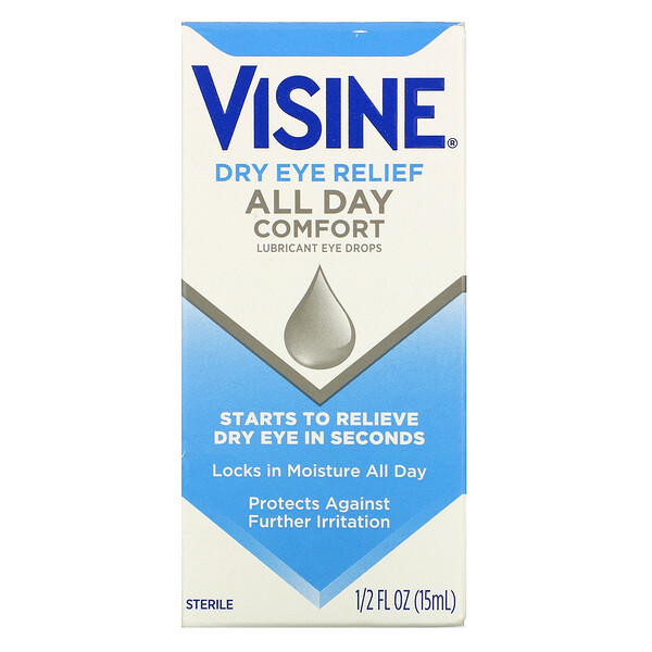 Dry Eye Relief, Смазывающие глазные капли, комфорт на весь день, 1/2 жидкой унции (15 мл) Visine