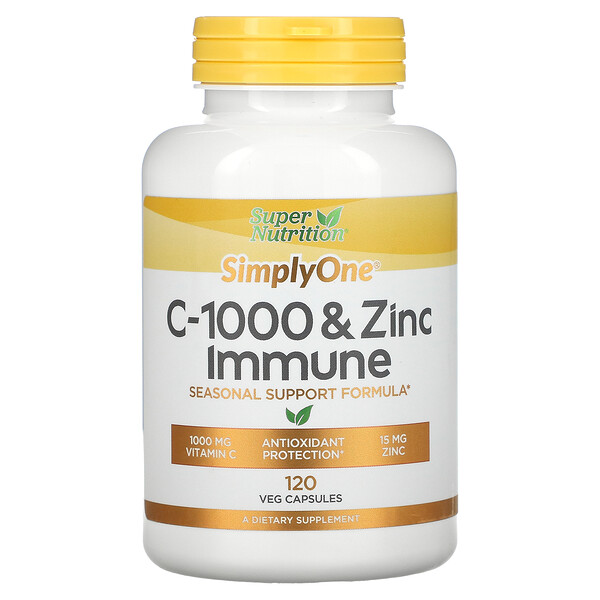 SimplyOne, C-1000 и иммунитет к цинку, 120 растительных капсул Super Nutrition
