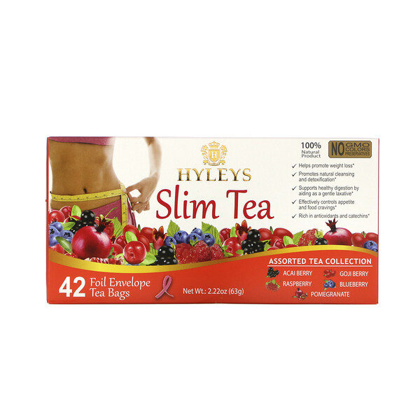 Slim Tea, Коллекция чая в ассортименте, 42 чайных пакетика в фольгированных конвертах, по 0,05 унции (1,5 г) каждый Hyleys Tea