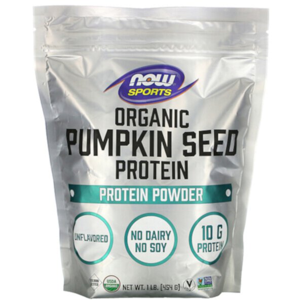 Sports, Органический протеиновый порошок из тыквенных семечек, без вкуса, 1 фунт (454 г) NOW Foods