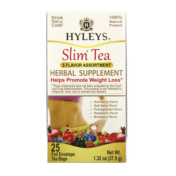 Slim Tea, Набор из 5 вкусов, 25 чайных пакетиков в фольгированных конвертах, 1,32 унции (37,5 г) Hyleys Tea