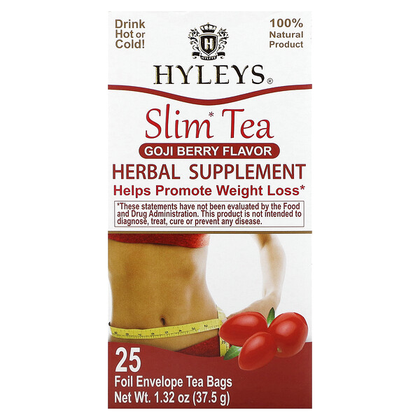 Slim Tea, Ягоды годжи, 25 чайных пакетиков в фольгированных конвертах, 1,32 унции (37,5 г) Hyleys Tea