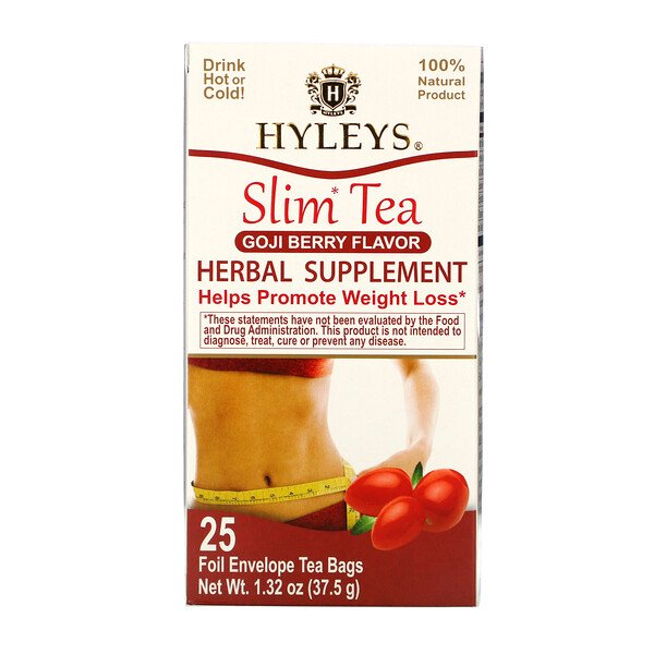 Slim Tea, Ягоды годжи, 25 чайных пакетиков в фольгированных конвертах, 1,32 унции (37,5 г) Hyleys Tea