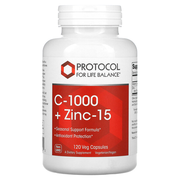 C-1000 + цинк-15, 120 растительных капсул Protocol for Life Balance