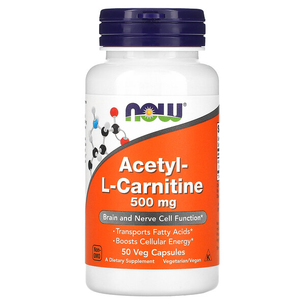 Ацетил-L-карнитин, 500 мг, 50 растительных капсул NOW Foods
