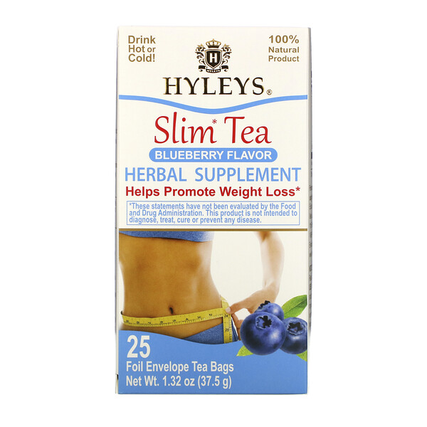 Slim Tea, со вкусом черники, 25 чайных пакетиков в фольгированных конвертах, 1,32 унции (37,5 г) Hyleys Tea