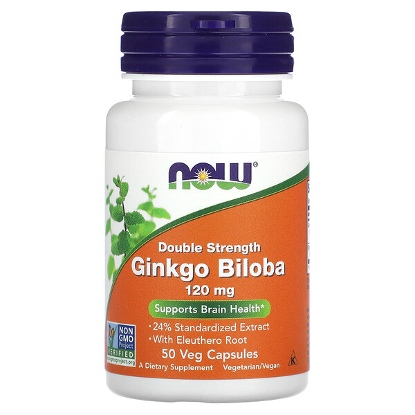 Гинкго Билоба, Удвоенная сила, 120 мг, 50 растительных капсул - NOW Foods NOW Foods