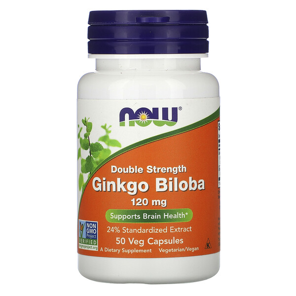 Гинкго билоба, двойная сила, 120 мг, 50 растительных капсул NOW Foods