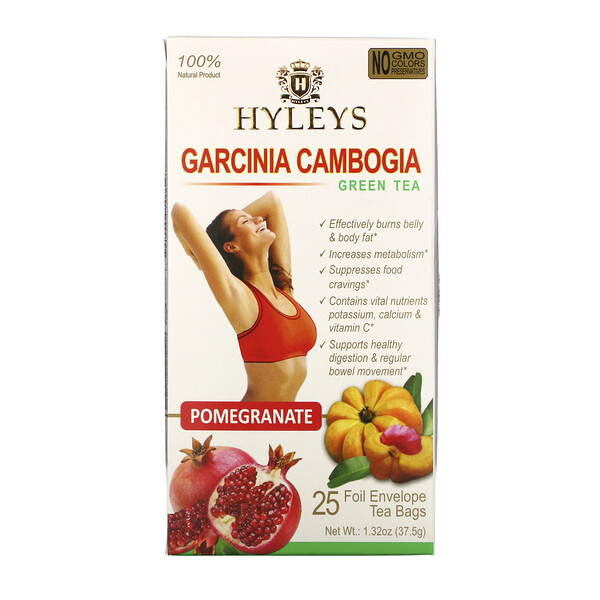Зеленый чай Garcinia Cambogia, гранат, 25 чайных пакетиков, 1,32 унции (37,5 г) Hyleys Tea