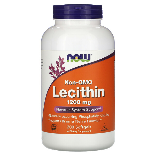 Лецитин без ГМО, 1200 мг, 200 мягких таблеток NOW Foods