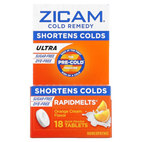 Ultra Cold Remedy, RapidMelts, апельсиновый крем, 18 быстрорастворимых таблеток Zicam