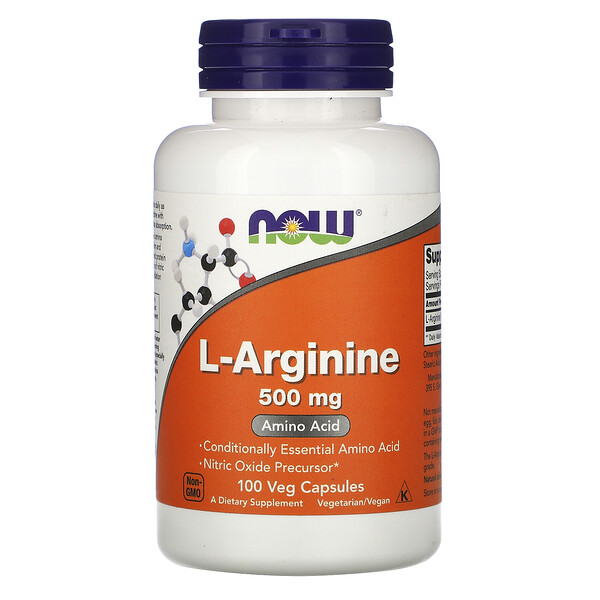 L-аргинин, 500 мг, 100 растительных капсул NOW Foods