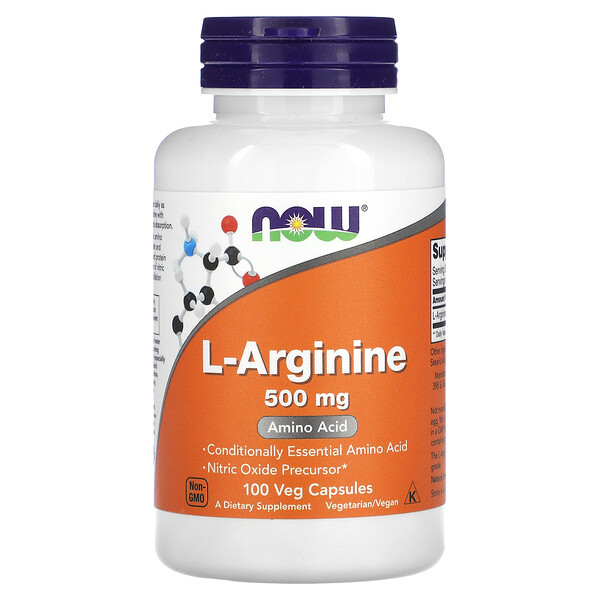 L-аргинин, 500 мг, 100 растительных капсул NOW Foods