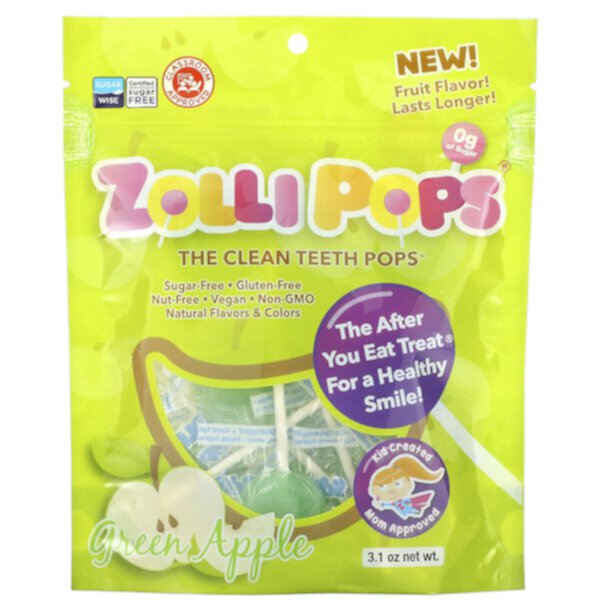 The Clean Teeth Pops, Зеленое яблоко, 3,1 унции Zollipops
