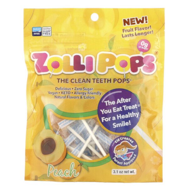 The Clean Teeth Pops, персик, 3,1 унции Zolli Pops