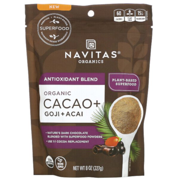 Смесь антиоксидантов, органический какао + годжи + асаи, 8 унций (227 г) Navitas Organics