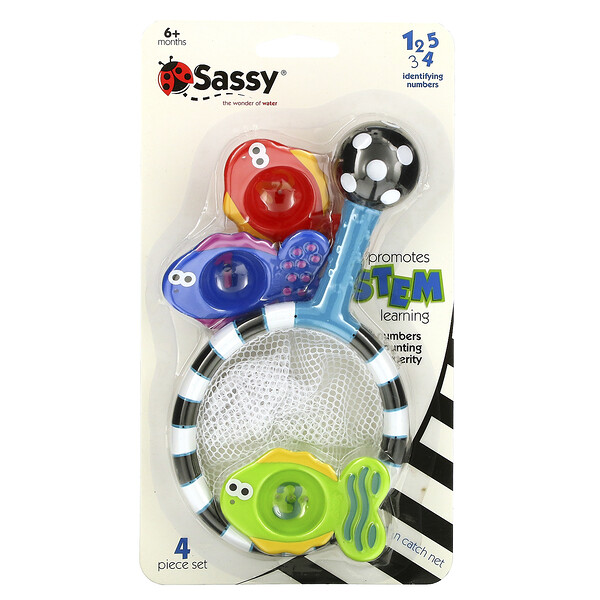  Развивающая игрушка для ванной, сетка Catch 'n Count, от 6 месяцев, набор из 4 предметов Sassy