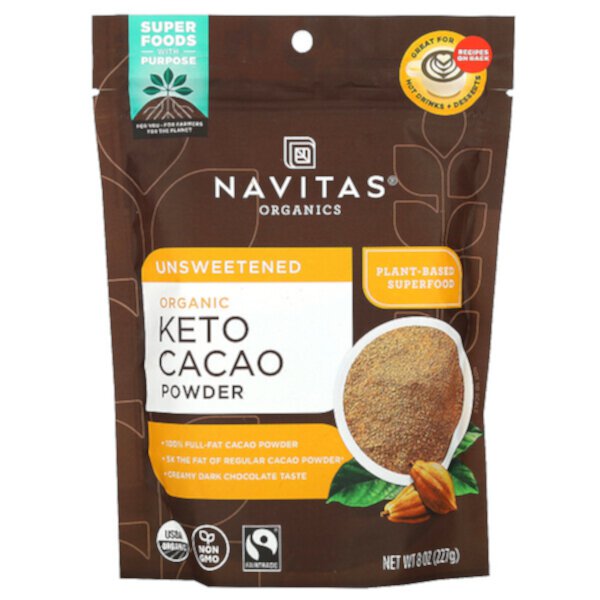 Органический кето-какао-порошок, несладкий, 8 унций (227 г) Navitas Organics