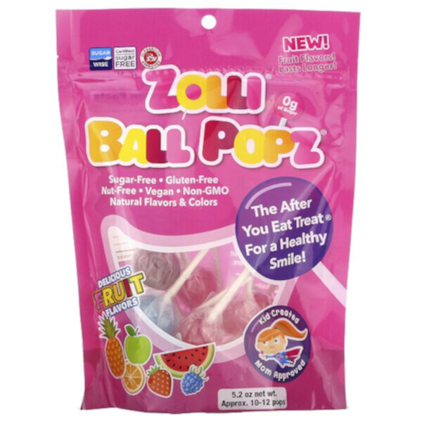 Zolli Ball Popz Fruit, Ассорти, 10–12 хлопьев, 5,2 унции Zollipops