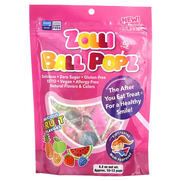 Zolli Ball Popz Fruit, Ассорти, 10–12 хлопьев, 5,2 унции Zolli Pops