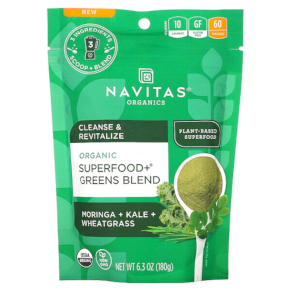 Organic Superfood + Greens Blend, моринга + капуста + ростки пшеницы, 6,3 унции (180 г) Navitas Organics