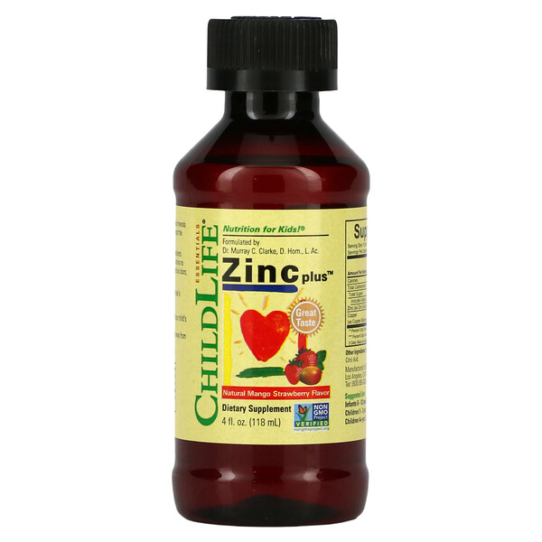 Essentials, Zinc Plus, натуральный манго и клубника, 4 жидких унции (118 мл) ChildLife