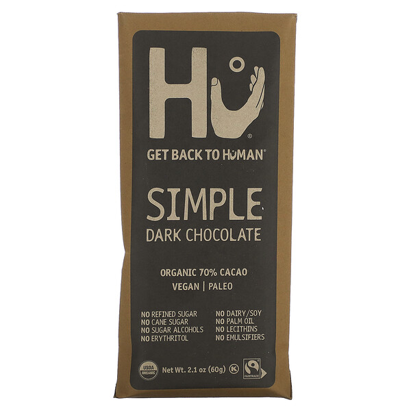 Простой темный шоколад, 2,1 унции (60 г) Hu