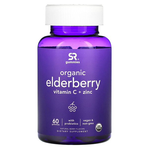 Organic Elderberry, Vitamin C + Zinc, Natural Berry, 60 Gummies (Жевательные конфеты) Sports Research