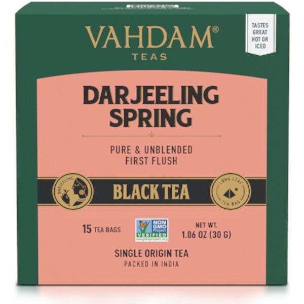 Черный чай, Дарджилинг, 15 чайных пакетиков, 1,06 унции (30 г) Vahdam Teas