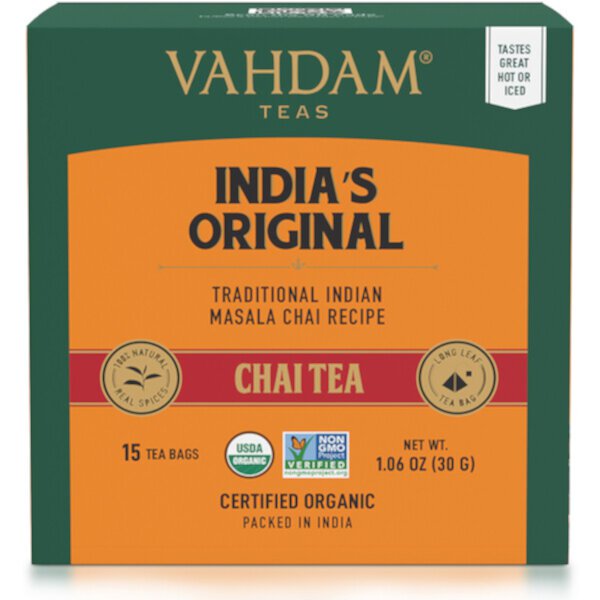 India's Original, Чай, 15 чайных пакетиков, 1,06 унции (30 г) Vahdam Teas
