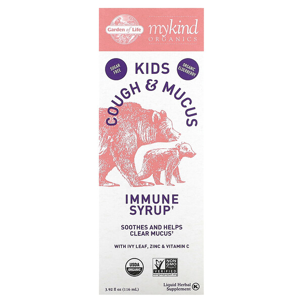 Mykind Organics, Kids Cough & Mucus, сироп для иммунитета с листьями плюща, цинком и витамином C, 3,92 жидких унции (116 мл) Garden of Life