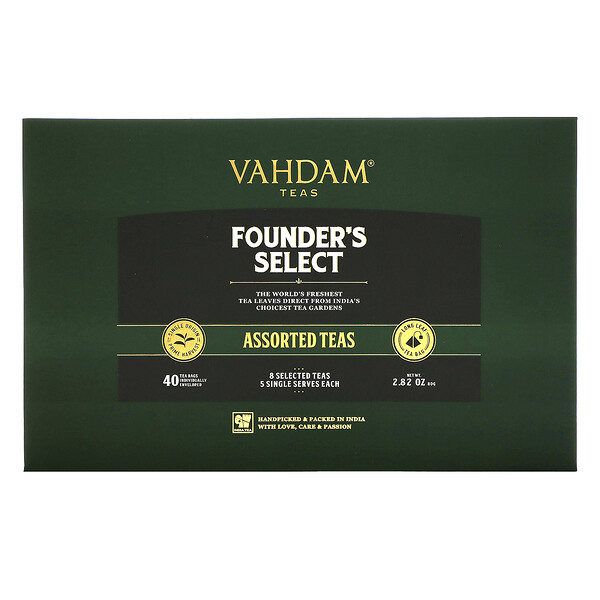 Founder's Select, Чай в ассортименте, 40 чайных пакетиков, 2,82 унции (80 г) Vahdam Teas