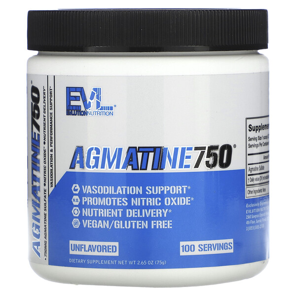 Agmatine750, без вкуса, 2,65 унции (75 г) EVLution Nutrition