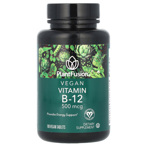 Vegan Vitamin B-12, 500 mcg, 100 Vegan Tablets (Таблетки) PlantFusion